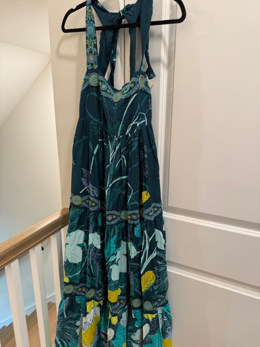 Anthropologie- worn once. Teal Floral Halter Maxi Dress